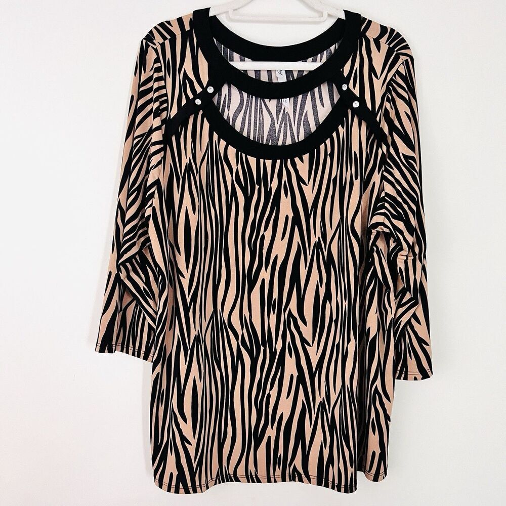 Clearance🎉NY Collection Black & Brown Animal Print Stretchy Blouse Plus 3X